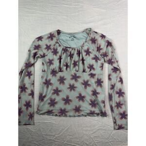 Art Class Floral Mesh Top Girls L 10 12 Sheer Long Sleeve Y2K Fairy Grunge XS S